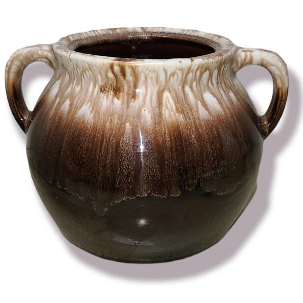 Vintage McCoy Hull USA Pottery Brown Drip Soup Tureen Pot with Handles 6x8